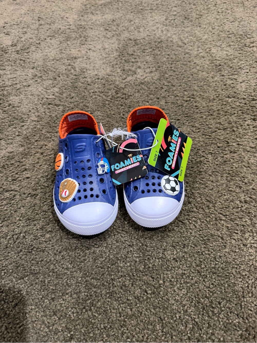 Skechers Blue Foamies Slip-On Clogs with Orange Lining and White Toecaps sz 7